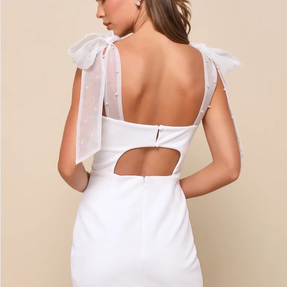 Lulus Beaming Perfection White Pearl Organza Tie-Strap Mini Dress